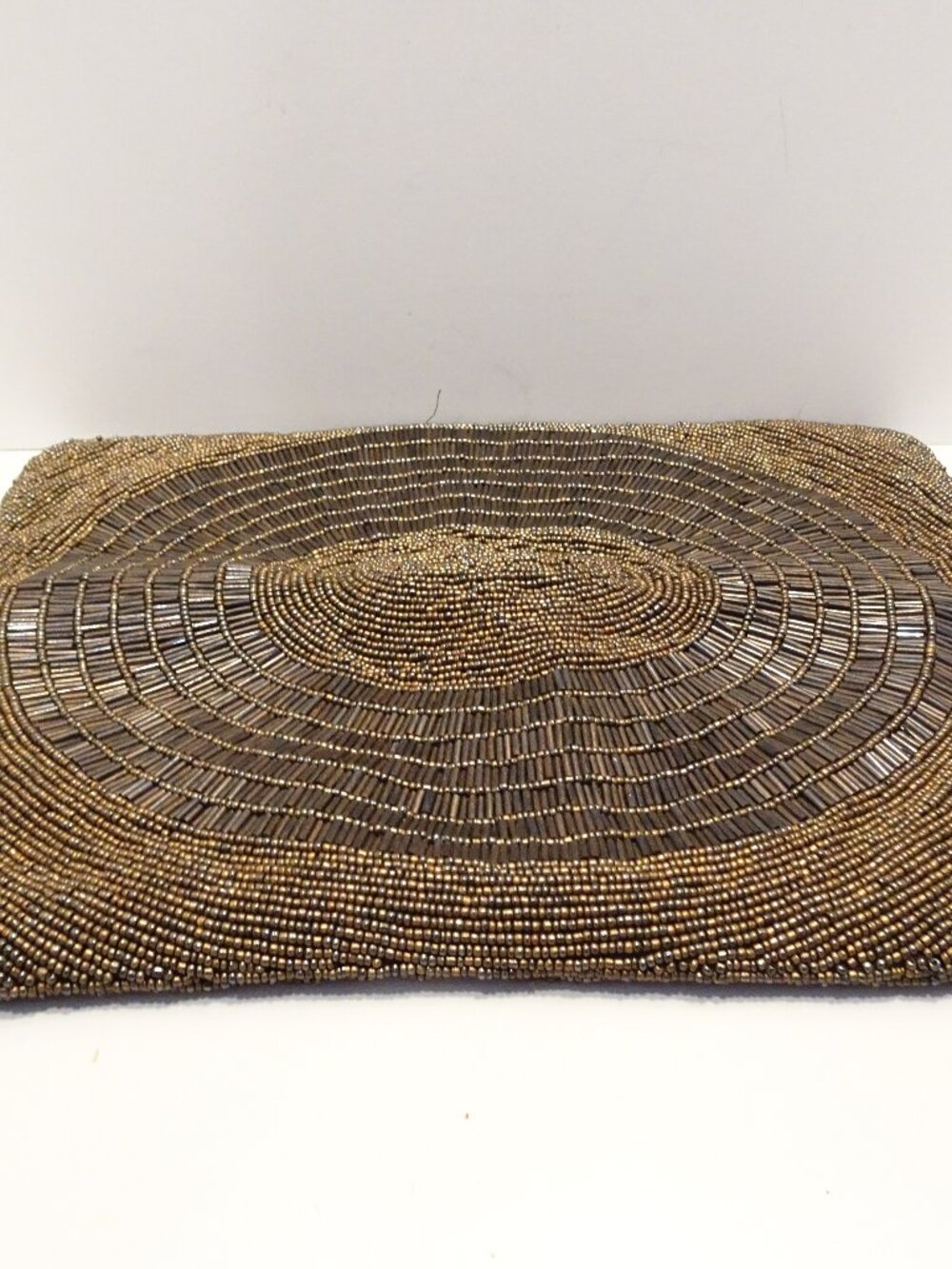 MOYNA Beaded Evening Clutch / Purse Brown Art Deco Style Foldover Formal Party